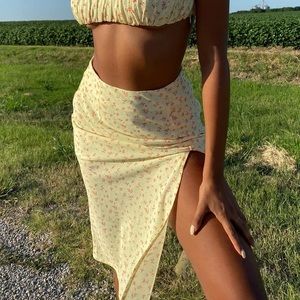 Princess Poly Yellow Floral Knee-Length Skirt